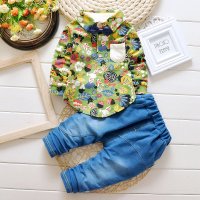 小一峰(xiaoyifeng)2016春季新款潮流印花衬衫小孩外出服修身牛仔套装男童儿童套装 F161073