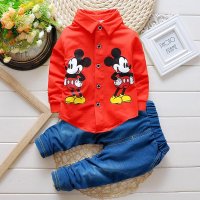 小一峰(xiaoyifeng)2016春季新款潮流卡通衬衫小孩外出服修身两件套男童儿童套装F161028+F161096