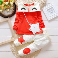 小一峰(xiaoyifeng)2016春季新款潮流小女孩外出服可爱儿童套装头上长草两件套F161079