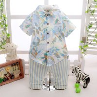 婴幼儿夏装 男宝宝新款休闲树叶男童花衬衫儿童夏装潮小孩套装0-4