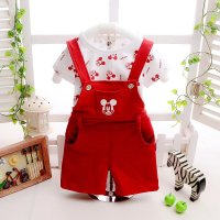 婴幼儿夏装 女宝宝背带裤男童0-1-2-3岁休闲卡通小孩T恤套装潮