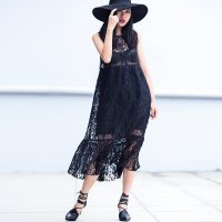 SIMINA女装2016春夏新款蕾丝裙 纯色背心打底连衣裙时尚中长款裙 SG61001