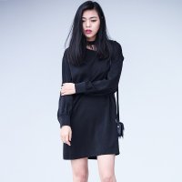 SIMINA女装2016春夏新款女生裙子 时尚纯色衬衫袖圆领直筒连衣裙 SG61002