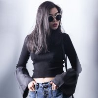 SIMINA女装2016春夏款针织衫 修身显瘦纯色毛衣圆领喇叭袖上衣女 SM61001