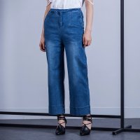 SIMINA女装春夏新款牛仔裤 高腰显瘦九分阔腿裤水洗磨白休闲裤女 SC61001