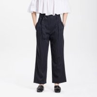 SIMINA原创设计女装 2016春夏竖条腰带长裤女中腰休闲西装阔腿裤