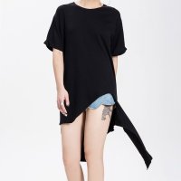 SIMINA原创设计女装 2016春夏款套头不规则中长款T恤圆领短袖上衣