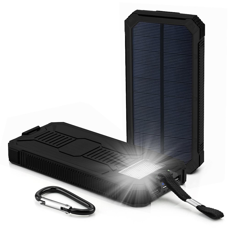 鸿伟科 太阳能充电宝 20000毫安大容量移动电源 苹果小米三星手机平板通用便携式超薄移动电源 黑色