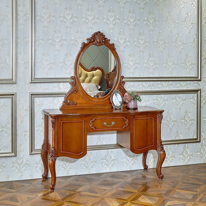 欧式梳妆台卧室化妆桌子实木梳妆台带镜子美式复古妆台简欧梳妆台
