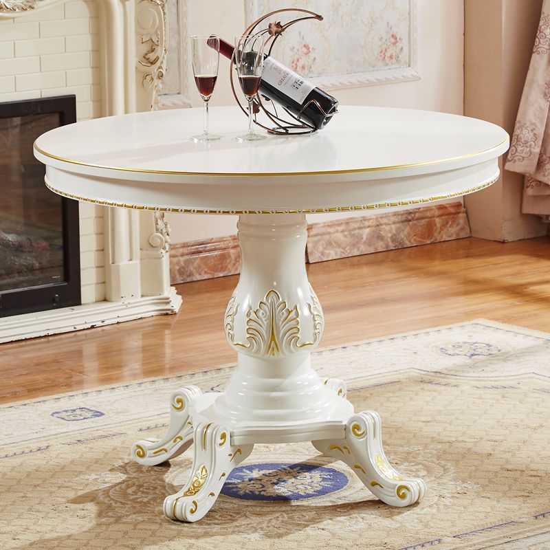 宫寓家具欧式圆形餐桌美式描金象牙白小户型餐台实木圆桌洽谈桌视频