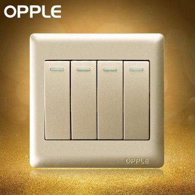 OPPLE欧普照明 86型金色4开双联过道玄关开关 四开双控开关插座面板