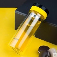 金口双层玻璃杯隔热杯便携时尚带盖男女茶杯便携杯子真空隔热杯JC3115