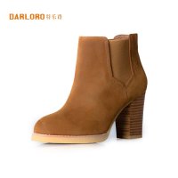 darloro/特乐路*/2015秋冬新款真牛皮粗跟松紧带女鞋短靴4574981