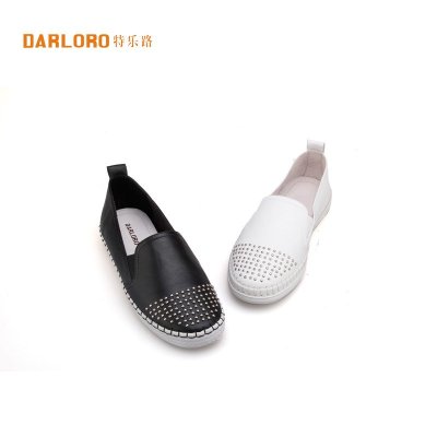 darloro/特乐路真皮羊皮厚底乐福女鞋一脚蹬银色平底女鞋9613861