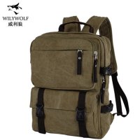 威利狼 新款韩版休闲双肩包女夏季潮背包书包学生男背包大容量帆布旅行包
