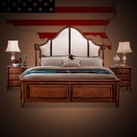 古卡罗 实木床 美式床 布艺软包双人床 欧式床 1.8米婚床全实木家具
