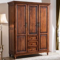 古卡罗 实木衣柜 美式推拉门衣柜 欧式储物衣橱 三门大衣柜