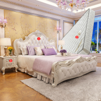 古卡罗 床 欧式床双人床 真皮法式田园公主高箱床 实木结婚床卧室家具 排骨架结构