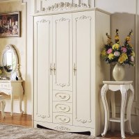 古卡罗家具 欧式衣柜象牙白三门实木衣柜储物柜 组合木质法式卧室衣柜