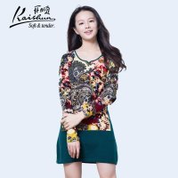 开顺2015冬季新款提花100%羊毛女式中长款套衫