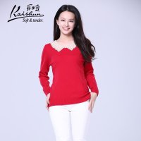 开顺2015冬季新款纯色100%羊毛翻领女式短裤套衫针织衫