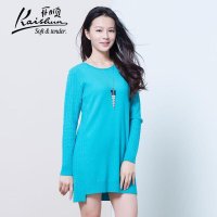 开顺2015秋季新款100%羊毛纯色编花女式中长款圆领套衫