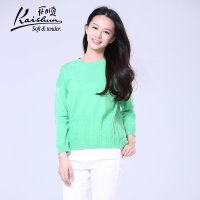 开顺2015秋季新款纯色编花100%羊毛衫短款女式圆领针织衫套衫