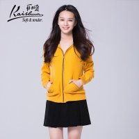 开顺2015秋装新款100%羊毛连帽运动女式短款针织开衫