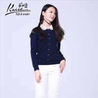 开顺2015纯色公主领100%羊毛女式短款针织套衫