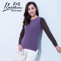 开顺2015冬季新款100%羊绒不规则下摆女式圆领开衩针织套衫