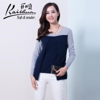 开顺2015冬季新款100%羊绒假两件套女士圆领拼接羊绒衫套衫