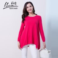 开顺2015冬季新款纯色100%羊绒不规则下摆女式圆领针织套衫