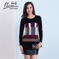 金开顺2015冬季新款100%羊绒印花中长款女式修身中长款针织套衫
