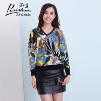 金开顺2015冬季新款100%羊绒复古短款V领女式短款针织羊绒套衫