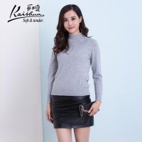 金开顺2015冬季新款100%羊绒半高领镂空女式短款羊绒针织套衫