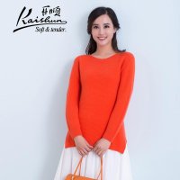 金开顺2015冬季新款100%羊绒衫开衩下摆女式纯色圆领针织毛衣套衫