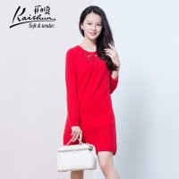 金开顺2015冬季新款100%羊绒衫A版女式圆领中长款针织衫毛衣套衫