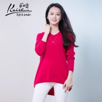 金开顺2015冬季新款女纯山羊绒衫不规则下摆宽松圆领中长款针织衫