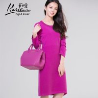 金开顺2015冬季新款100%纯山羊绒衫长款女式针织连衣长裙毛衣外套