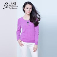 金开顺2015秋冬新款100%羊绒纯色女式圆领短款镂空羊绒针织衫套衫