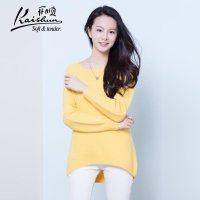 金开顺2015秋季新款100%羊绒衫纯色编花女式圆领针织短款羊绒套衫