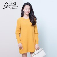 金开顺2015秋季新款100%羊绒衫钩花女式圆领中长款针织毛衣套衫