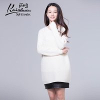 金开顺2015秋季新款纯衫羊绒白色女士圆领中长款针织衫羊绒套衫