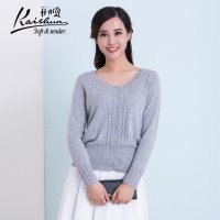 金开顺2015冬季新款100%山羊绒镂空女式短款针织羊绒衫开衫毛衣