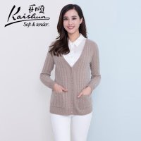金开顺2015冬季新款100%羊绒纯色V领女式针织羊绒开衫