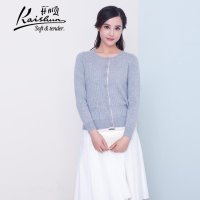 金开顺2015秋冬新款100%羊绒纯色女式圆领针织羊绒开衫毛衣外套