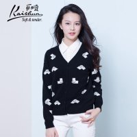 金开顺2015秋冬新款100%羊绒衫马头甜美女式圆领针织短款羊绒开衫