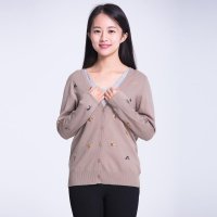 开顺2015冬季新款女式时尚绣花V领针织女开衫