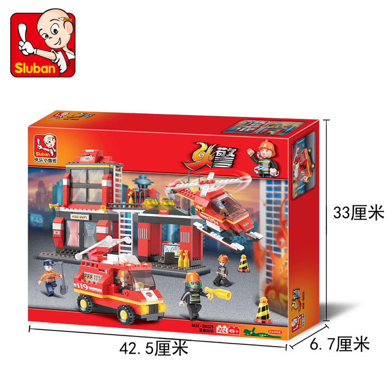 快乐小鲁班 积木玩具 拼插/拼接/拼装模型 城市急速火警消防车飞机 紧急救援出动B0225