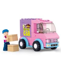 小鲁班积木粉色梦想系列阳光别墅花园儿童益智拼插玩具 超市配送车B0520